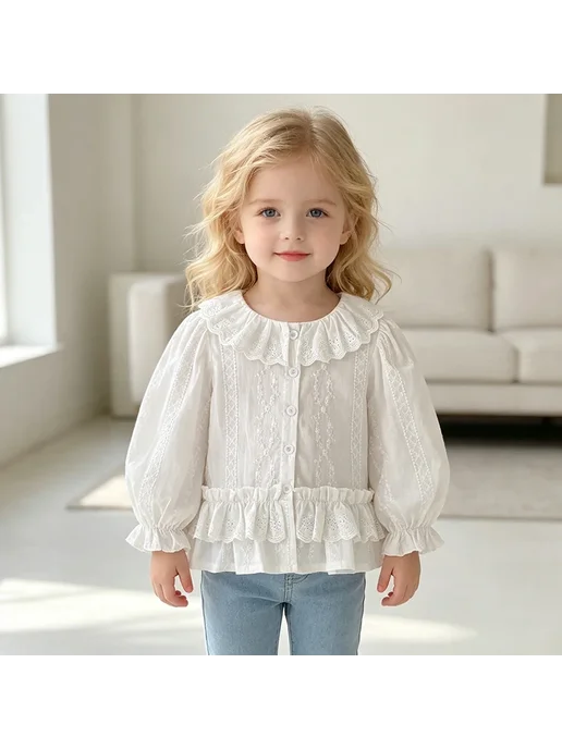 YSUBEST Белая Хлопковая Блузка Для Девочек 4-6 Лет, белый, фото 2