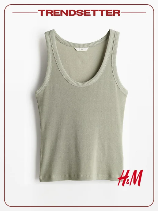 H&M Топ без рукавов облегающий майка базовая, зеленый