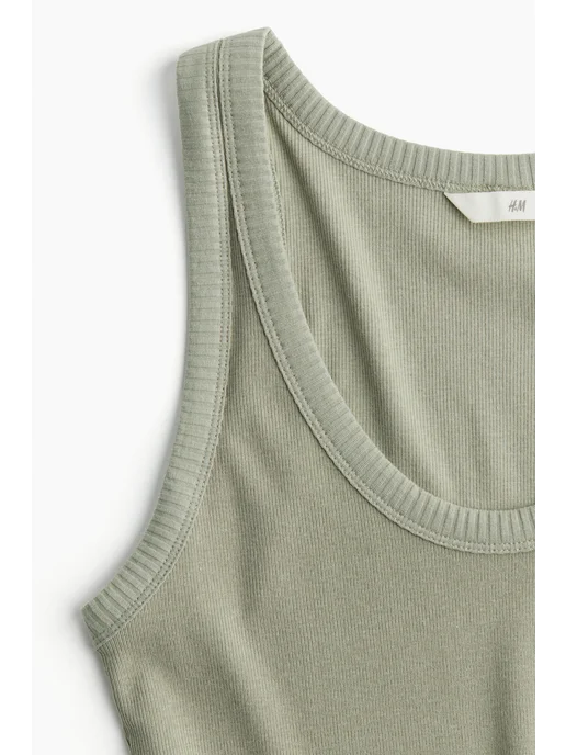 H&M Топ без рукавов облегающий майка базовая, зеленый, фото 2