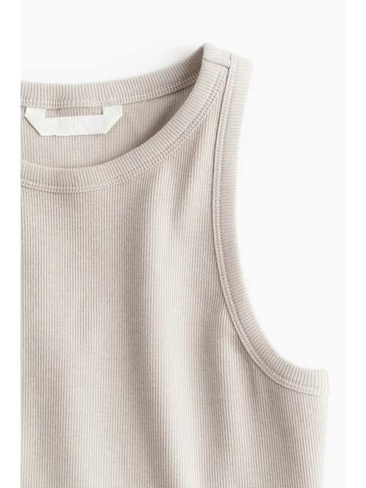 H&M Топ укороченный без рукавов майка в рубчик, серый, фото 2