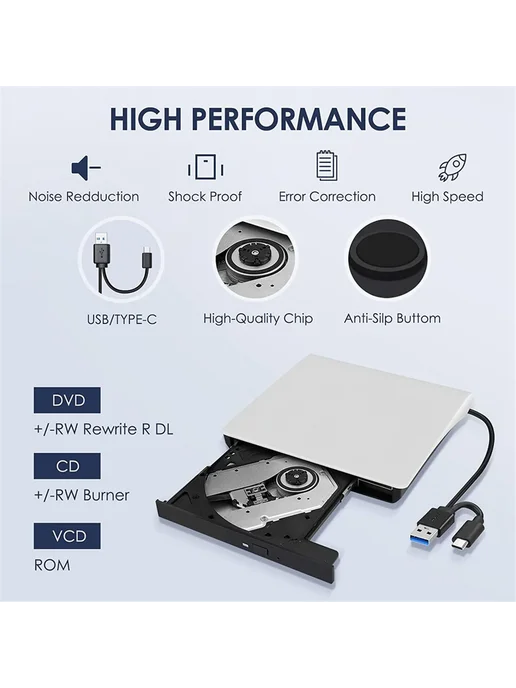 Нет бренда Внешний оптический привод USB 3.0 Slim DVD RW CD, вариант, фото 4