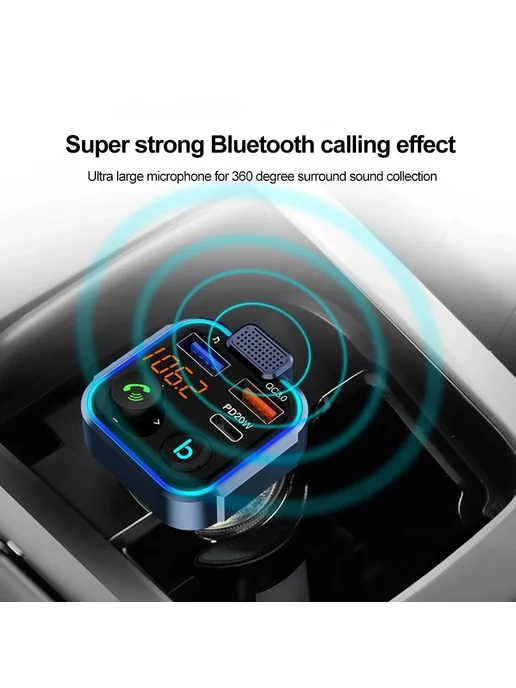 Нет бренда FM-трансмиттер Bluetooth 5.0 С Функцией Громкой Связи, Автом, черный, фото 2