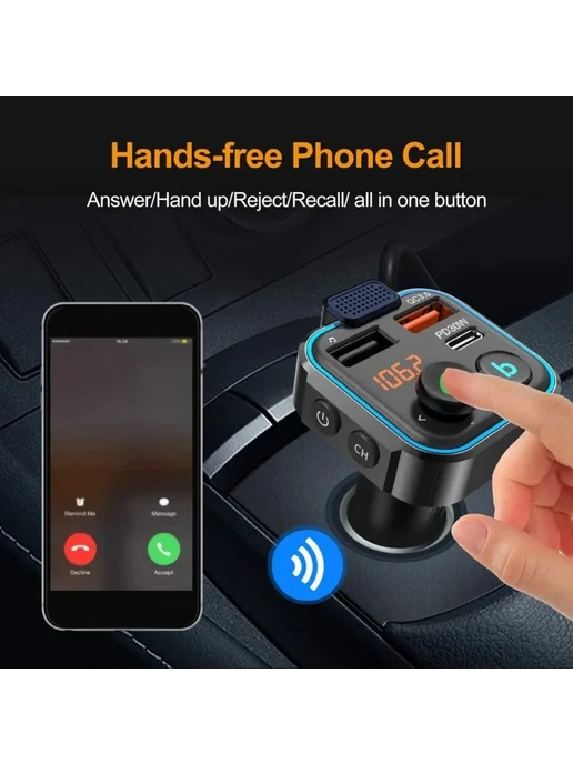 Нет бренда FM-трансмиттер Bluetooth 5.0 С Функцией Громкой Связи, Автом, черный, фото 3