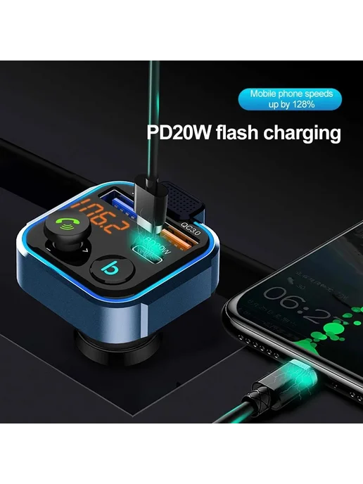 Нет бренда FM-трансмиттер Bluetooth 5.0 С Функцией Громкой Связи, Автом, черный, фото 4