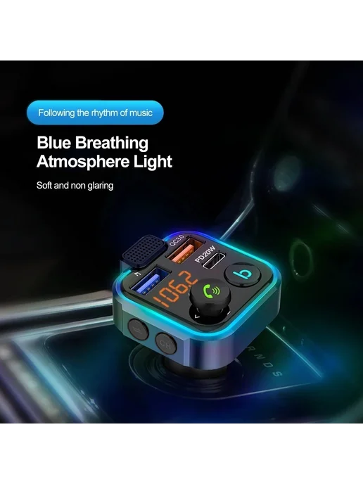 Нет бренда FM-трансмиттер Bluetooth 5.0 С Функцией Громкой Связи, Автом, черный, фото 5