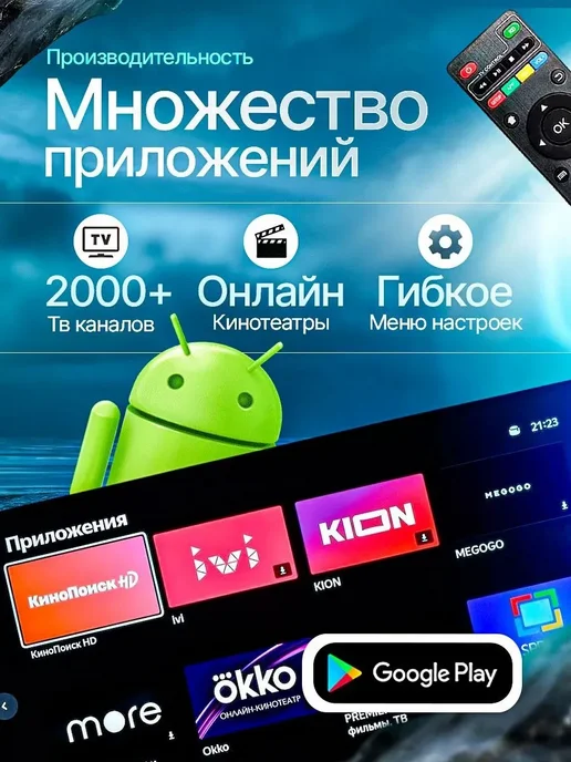 Смарт ТВ приставка Android TV для телевизора, черный, фото 3