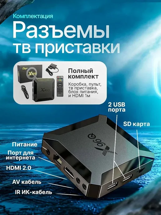 Смарт ТВ приставка Android TV для телевизора, черный, фото 5