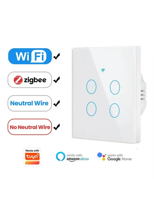 Szaoju Смарт-выключатель WiFi Zigbee White 3Gang, WIFI Versi, белый, фото 2