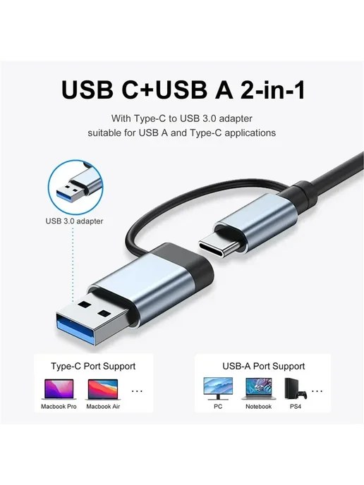 BSN Многопортовый USB-C адаптер-док-станция 8 в 1, серый, фото 5