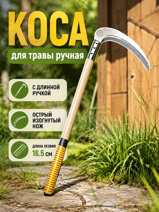Коса для травы ручная с длинной ручкой, вариант