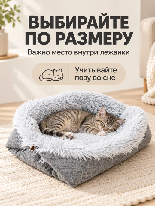 Лежанка для кошек и собак пушистая, меховая 70х60х20см, серый, фото 4