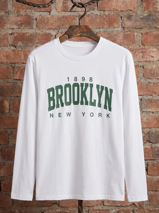 GISTON Лонгслив мужской с принтом Brooklyn, белый