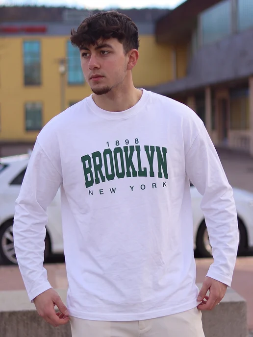GISTON Лонгслив мужской с принтом Brooklyn, белый, фото 2
