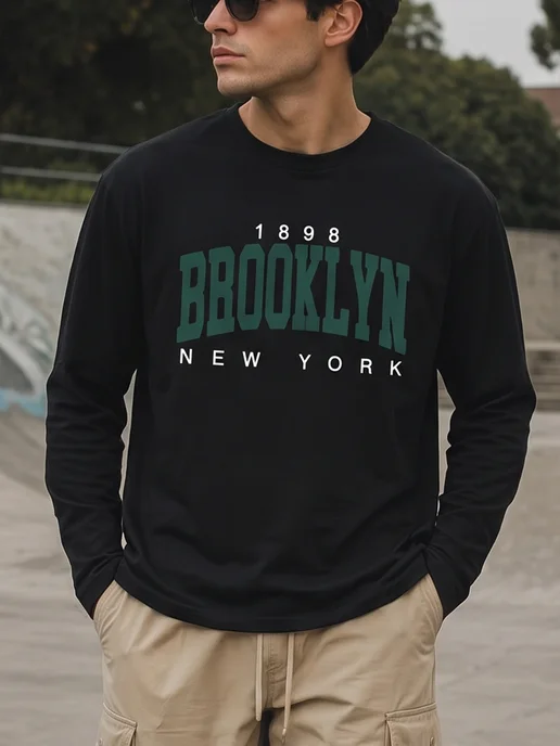 GISTON Лонгслив мужской с принтом Brooklyn, черный