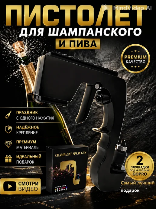 Пистолет для шампанского пива (BEER champagne GUN), черный, фото 2