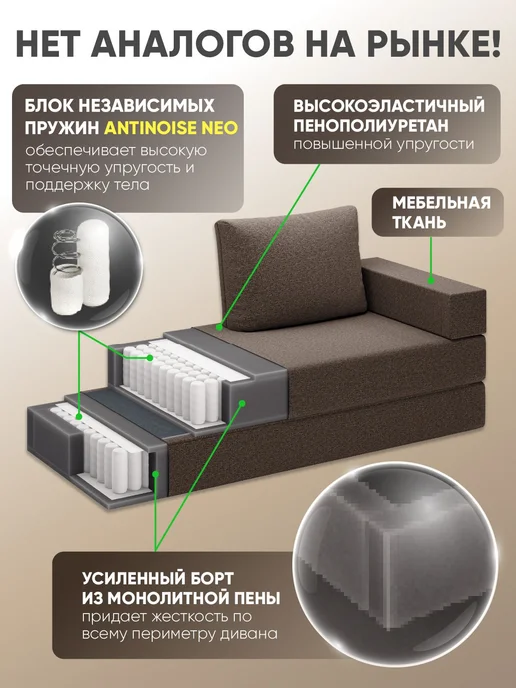 AMI MEBEL Диван раскладной, механизм Книжка, 190х70х88 см,те, 140x70x20 см, фото 2