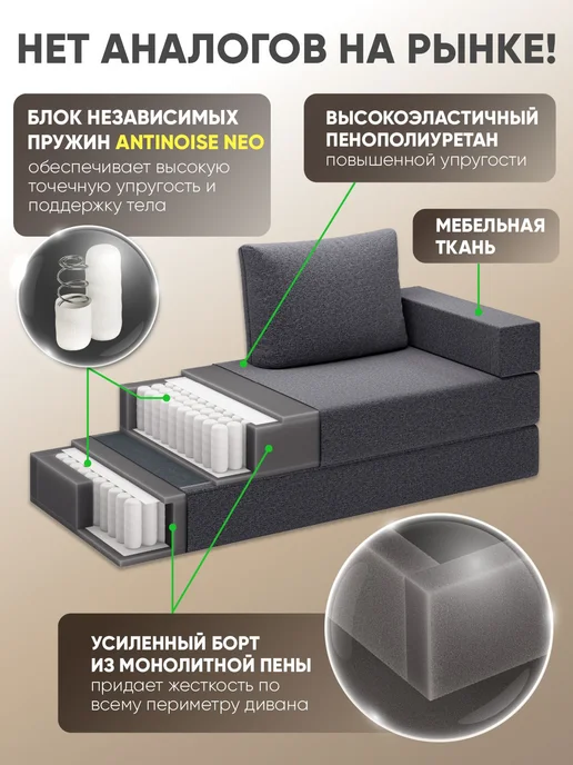 AMI MEBEL Диван раскладной, механизм Книжка, 190х70х88 см,се, 140x70x20 см, фото 2