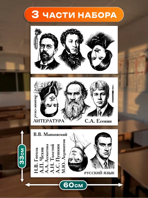 С-ПРИНТ Наклейки интерьерные в кабинет русского языка и литературы, черный, фото 3