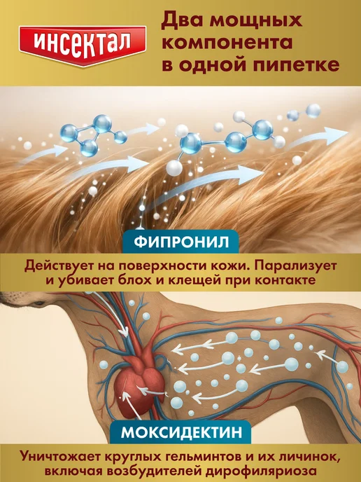 Инсектал Капли-комбо от клещей и блох для собак 10-25кг, 3*2,5мл, 3x2.5, 25 кг, фото 2