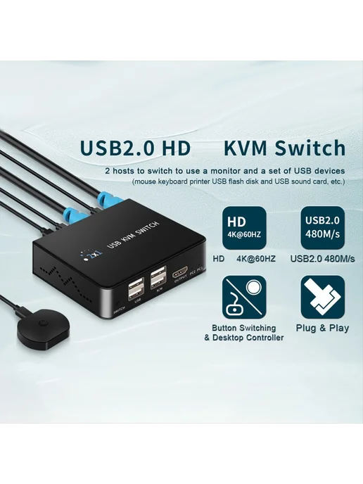 USB KVM-переключатель 2 входа 1 выход, переключатель для сов…, вариант, фото 2