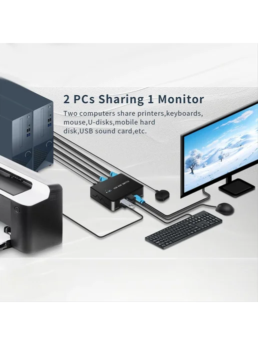 USB KVM-переключатель 2 входа 1 выход, переключатель для сов…, вариант, фото 3