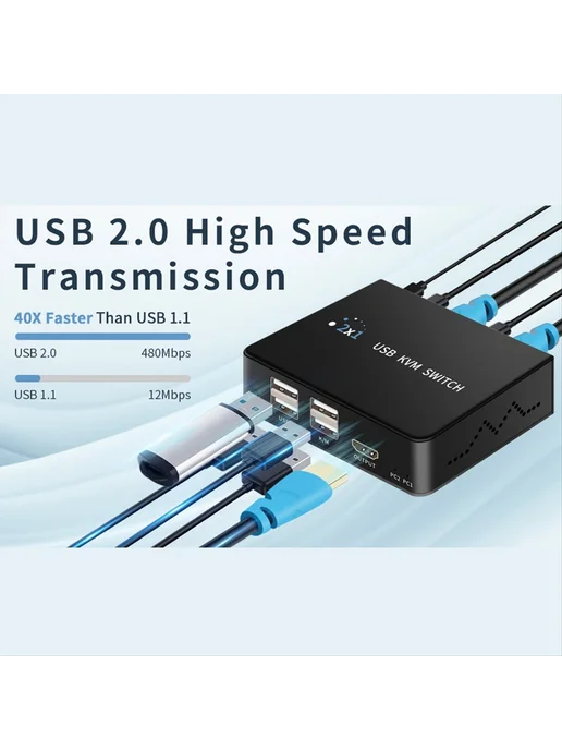 USB KVM-переключатель 2 входа 1 выход, переключатель для сов…, вариант, фото 4
