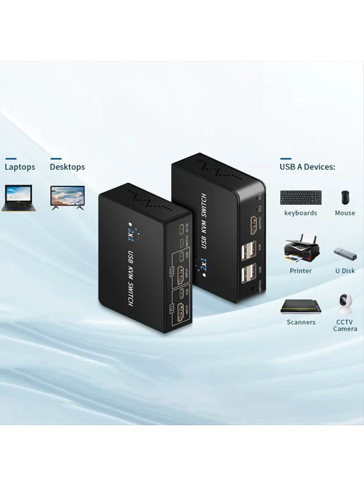USB KVM-переключатель 2 входа 1 выход, переключатель для сов…, вариант, фото 6