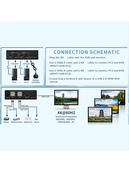 USB KVM-переключатель 2 входа 1 выход, переключатель для сов…, вариант, фото 7