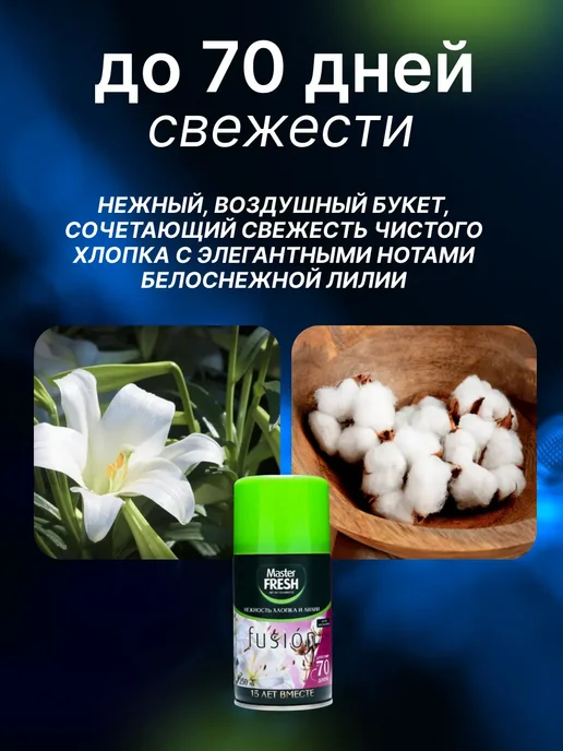 MASTER FRESH Сменный баллон пачули, нежность хлопка и лилии 250 мл 2 шт, 250 мл, 2 шт, фото 3