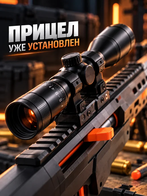 MiniMinds Снайперская винтовка детская с прицелом и пульками, серый, фото 8