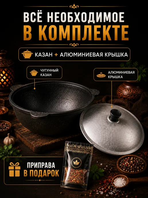 Grand House Казан чугунный узбекский для плова 4 л с крышкой, 4 л, фото 7