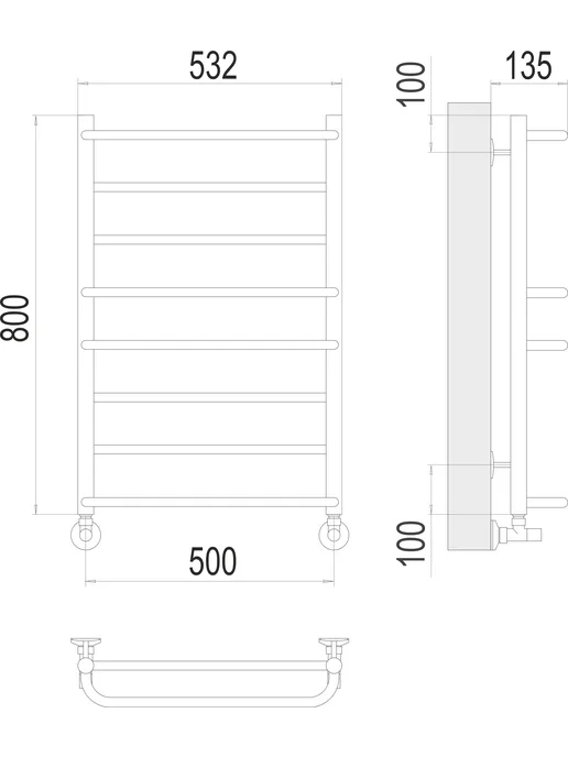 TERMINUS Полотенцесушитель Евромикс П8 500х800 нп водяной, 500x800, фото 4