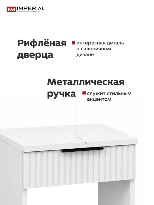 Imperial фабрика мебели Тумба прикроватная Чикаго МДФ белая, белый, фото 3