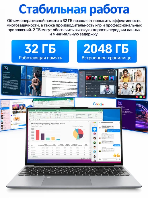 Samsung Ноутбук 15,6 дюйма для работы и учёбы ОЗУ 32ГБ SSD 2048ГБ, 32 ГБ, 2048 ГБ, фото 4