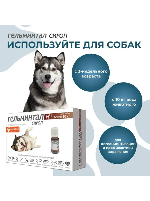 Neoterica Гельминтал для собак от гельминтов 10кг 10мл, 10 кг, 10 мл, фото 7
