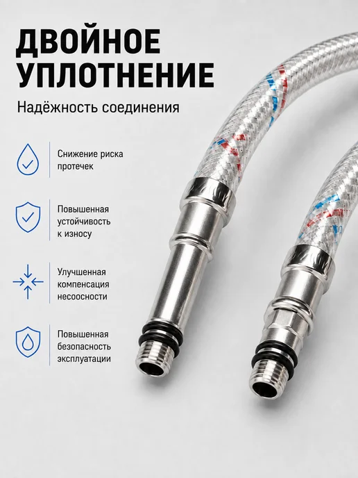 ЦС Гибкая подводка для воды 1 2"× M10 100 см гайка-штуцер 2шт, 2 шт, фото 6