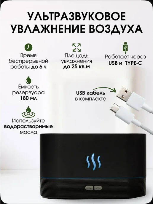 Увлажнитель воздуха мини с подсветкой для дома, черный, фото 3