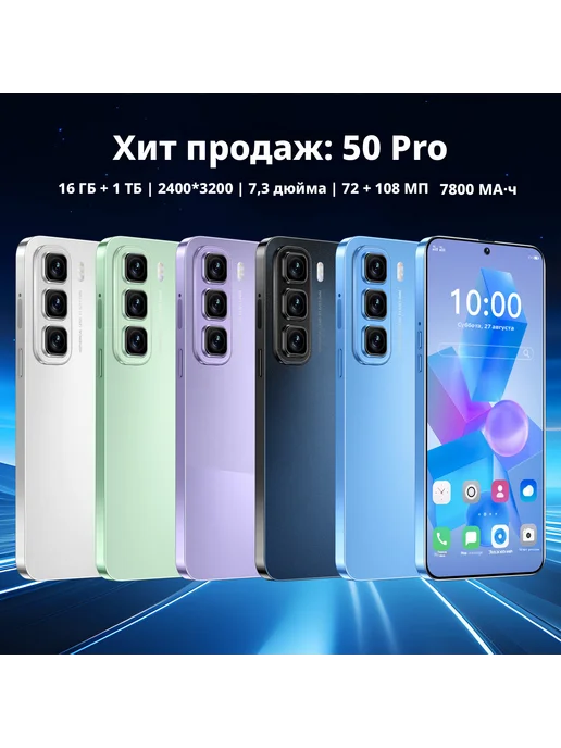 Смартфон 无品牌 Hot 50 Pro 1/1024 ГБ, синий, фото 2