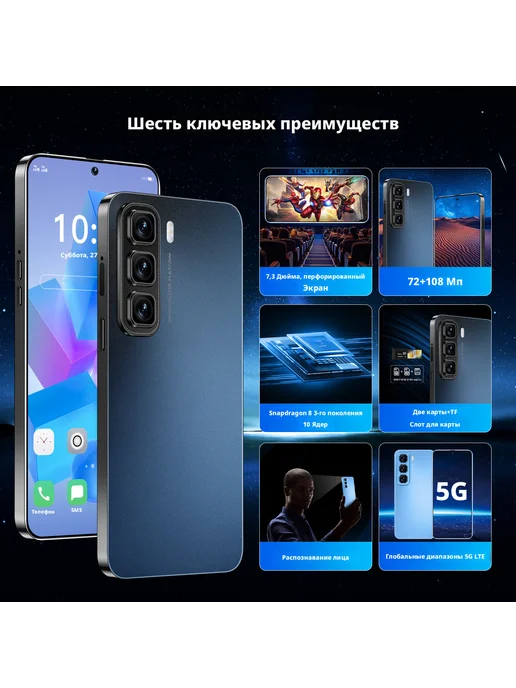 Смартфон 无品牌 Hot 50 Pro 1/1024 ГБ, синий, фото 3