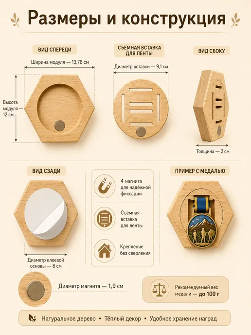 Настенный держатель для медалей с магнитной фиксацией, 6 шт, 6 шт, фото 2