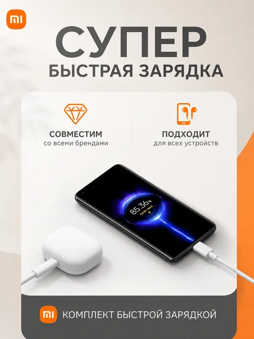 Быстрый блок с кабелем 67W Xiaomi Поко Honor Redmi Realme, 67 Вт, фото 2