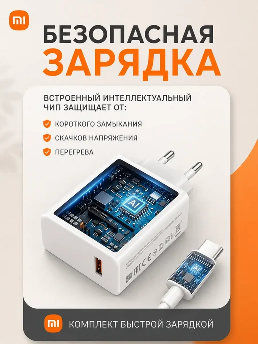 Быстрый блок с кабелем 67W Xiaomi Поко Honor Redmi Realme, 67 Вт, фото 6
