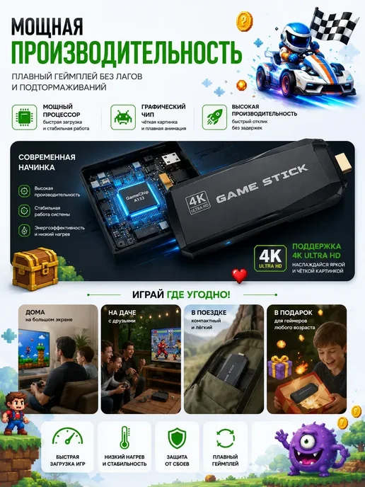 Игровая приставка для телевизора смарт консоль game stick, 2 шт, фото 5
