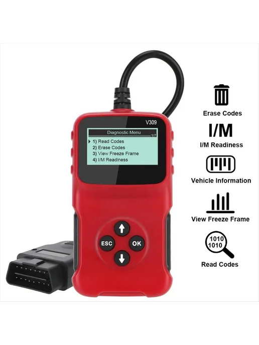 OBD2 OBDII V309 сканер, автомобильный считыватель сброс кодо…, вариант, фото 2
