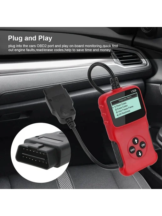 OBD2 OBDII V309 сканер, автомобильный считыватель сброс кодо…, вариант, фото 5