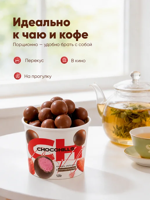 ChoCo. Шоколад с клубничной начинкой в шариках, в шариках, фото 3