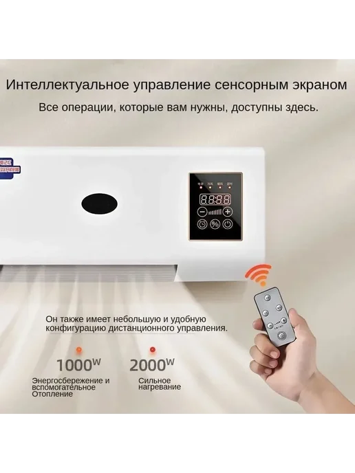 Керамический тепловентилятор настенный с пультом ДУ Белый, белый, фото 2