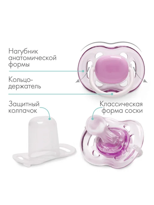 KIMBERY Соска пустышка для новорожденных классическая с колпачком, белый, фото 3