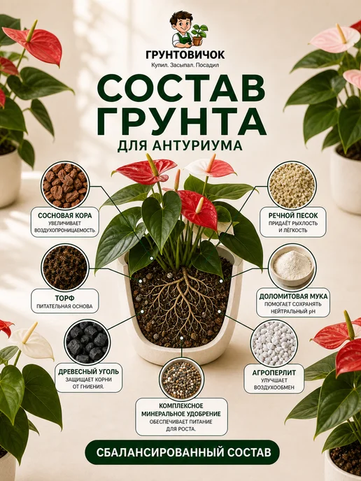 Грунтовичок Грунт для антуриума, 3л, 3 л, фото 2