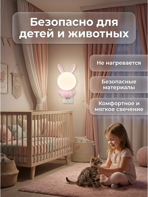 LEDCITY Ночник светильник детский светодиодный в розетку, белый, фото 7
